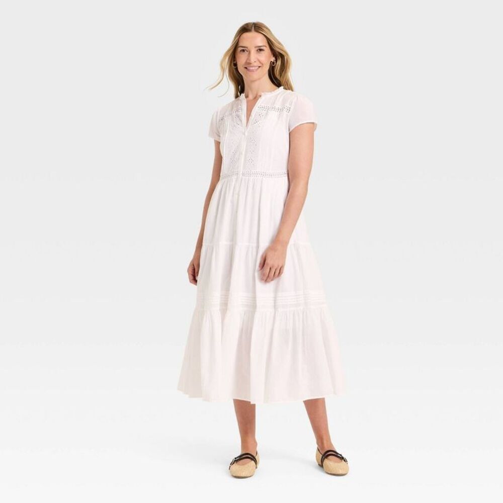 Women's Short Sleeve Lace Maxi Sundress - Universal Thread White L